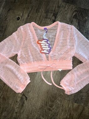 YITTY Light Pink Lace Cropped Coverup top
